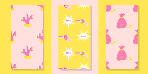 Set of Seamless Pattern Retro Wild West 