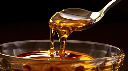 Close up of honey pouring into spoon