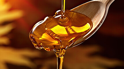 Close up of honey pouring into spoon