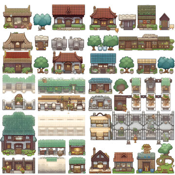 Set of different houses and buildings in cartoon style. Vector illustration.