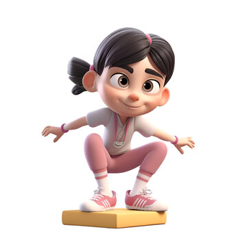 3D Render of a Little Girl with a Stretching Pose