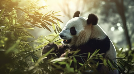 Fototapeta premium A giant panda eating bamboo