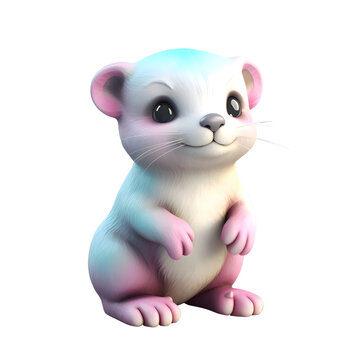 Cute white mouse on a gray background. 3D rendering.