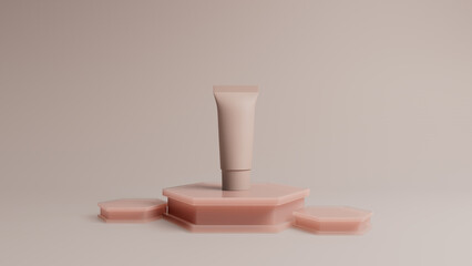 Empty beauty bottle on 3D realistic wax podium. Empty pedestal for product presentation. Poster for cosmetic products.