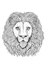 Lion head coloring page. Antistress. Hand drawn doodle zentangle lion illustration. Black and white illustration on white background. Line art.