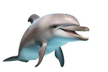 Foto op Plexiglas Cute dolphin jumping isolated on white background. PNG. Generative AI © uv_group