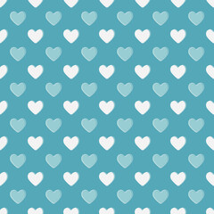 Seamless blue white heart pattern background.Simple heart shape seamless pattern in diagonal arrangement. Love and romantic theme background.