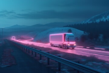 Futuristic Intelligent Self-Driving Truck on highway 