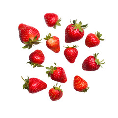 Top view, Set of Red Strawberry isolated on white background with clipping path. Full Depth of field. Focus stacking. PNG. Generative AI