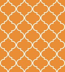 Moroccan Lattice Seamless Pattern in Orange. Modern Elegant Backgrounds. Classic Quatrefoil Trellis Ornament.