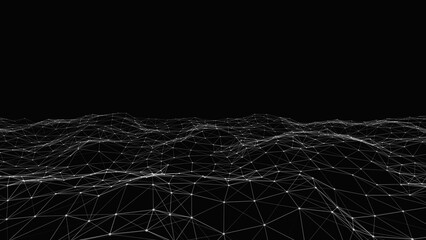 abstract plexus line and dots connection wave animation isolated on black background with 4k and 3d render
