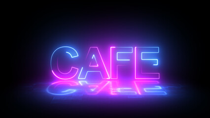 Blue Neon Cafe Digital background with light. Animation in 3D Nightclub Blinking Neon Sign. Text CAFE. animation that moves. HD render film and 4K FullHD video are both accessible.