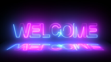 animation of the welcome word in blue neon. suited for the video's introduction or greetings. neon-animated video Over a digital background, welcome words. welcome to animation on a neon sign.