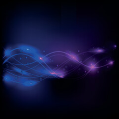 Vector Abstract, science, futuristic . Digital image of light rays, stripes lines with blue and red  light, speed and motion blur over dark blue.