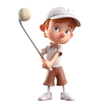 Little boy with golf club and ball. illustration with isolated white background