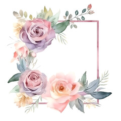 Watercolor floral frame. Hand drawn illustration isolated on white background.