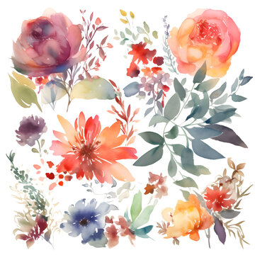 Watercolor flowers. Manual composition. Pastel colors. Handmade.