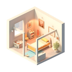 Interior of the bedroom isometric view isolated on a white background