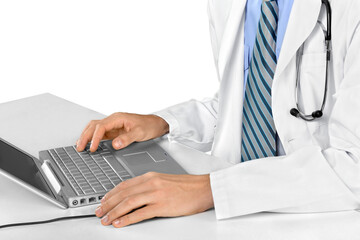 Closeup of Doctor Typing on Laptop