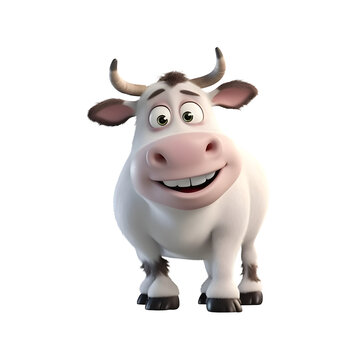 Cartoon cow with funny expression on white background. 3D illustration