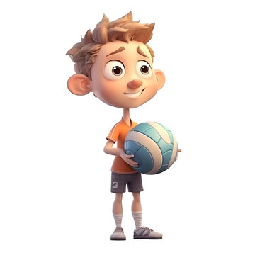 3D Render of a Little Boy with a basketball on a white background