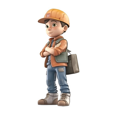3D Render of a Little Boy with a Backpack on White Background