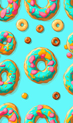 seamless colorful donuts pattern created with generative AI