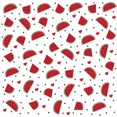 Fondo con sandías, corazones y lunares.