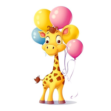 Vector illustration of Cute giraffe with balloons isolated on white background