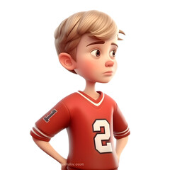 3D rendering of a little boy wearing a american football jersey