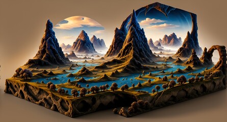 Photo of a stunning mountainous landscape with a serene body of water