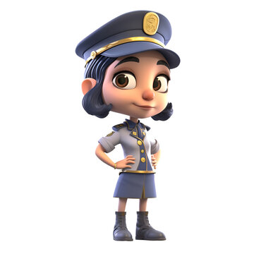 3D illustration of a cute police officer with a stethoscope