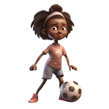 3D Render of an African American Little Girl with a soccer ball