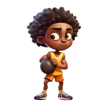 Cute African American little boy with basketball ball isolated on white background
