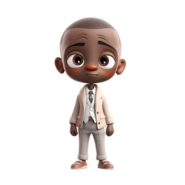 3D Render of an african american boy with sad expression
