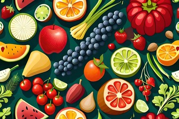 ai generated fruit and vegetables illustration 
