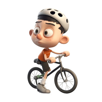 3D Render of a Little Boy Riding a Bicyclist