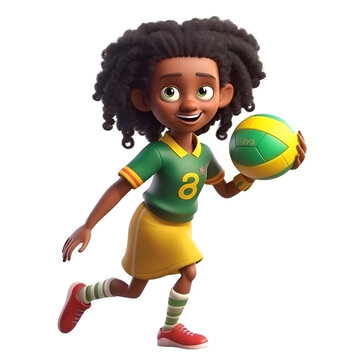 3D Illustration of a Little African American Girl with a soccer ball