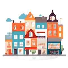 Obraz na płótnie Canvas Colorful houses on the street. Vector illustration in flat style.