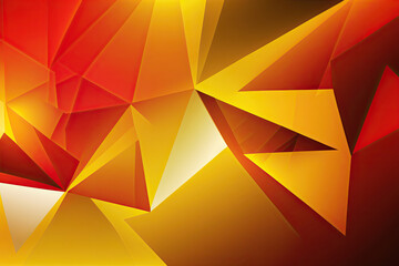 Yellow orange red abstract background for design. Geometric shapes. Color gradient. Modern, futuristic. Light dark shades.Triangles, squares, stripes, lines. Generative AI