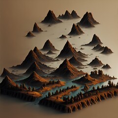 Photo of a stunning mountain landscape painting with a serene lake in the center