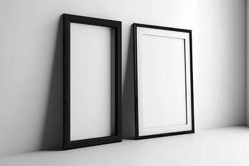two empty frames hanging on a wall adjacent to a window. Generative AI