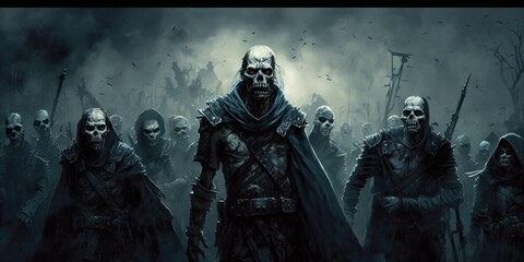 An army of undead apocalypse horror monster dark theme fantasy. Generative AI AIG16.