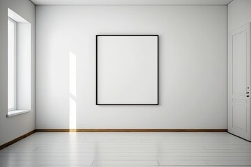 empty room with a blank picture frame on the wall. Generative AI