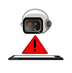  Artificial intelligence robot character with mobile application.Internet Problem Warning. System Work Error, 404 Maintenance Page Not Found.