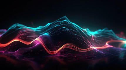 Abstract futuristic background with blurry glowing wave and neon lines. Spiritual energy concept, digital fantastic.