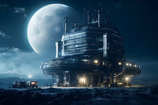 A Glimpse into the Futuristic Cities of the Moon, background. Generative AI
