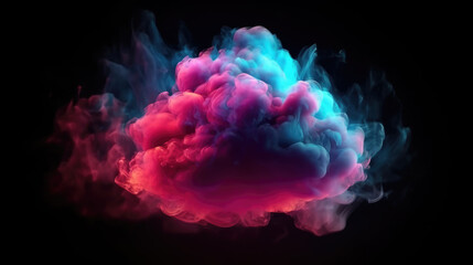 Mystical cloud glowing with pink blue neon light from inside, abstract background.