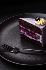 Delicious fresh blueberry or blackcurrant cake with cream cheese