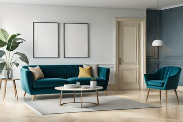 Naklejka na ściany i meble modern living room with sofa generated by AI technology 